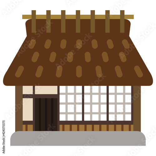 シンプルな茅葺屋根の家