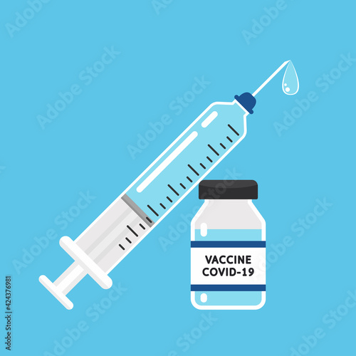 Vaccine Covid-19 vector. Syringe and Vaccine vector. Vaccine virus Covid-19.