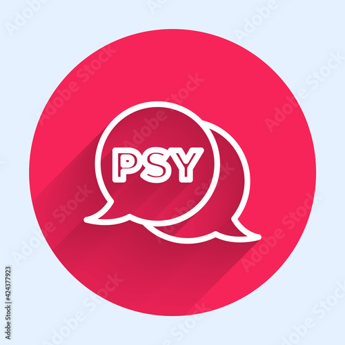 White line Psychology icon isolated with long shadow. Psi symbol. Mental health concept, psychoanalysis analysis and psychotherapy. Red circle button. Vector