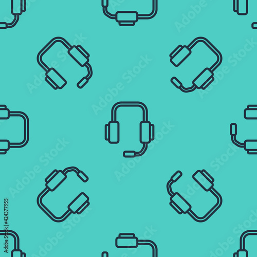 Black line Online psychological counseling distance icon isolated seamless pattern on green background. Psychotherapy, psychological help, psychiatrist online consulting. Vector