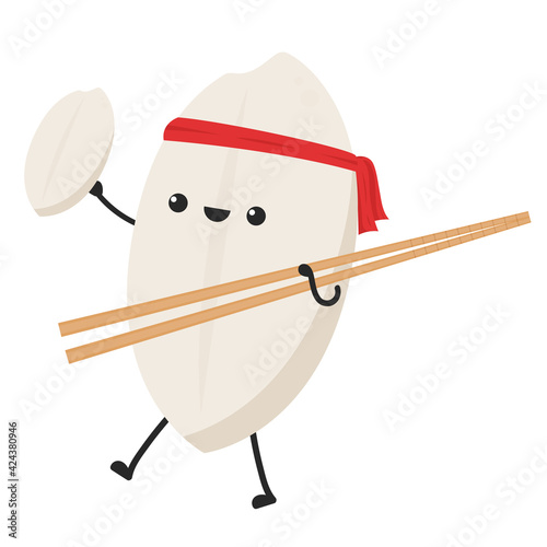 Rice character design. rice vector on white background. rice seed. Chopsticks vector.