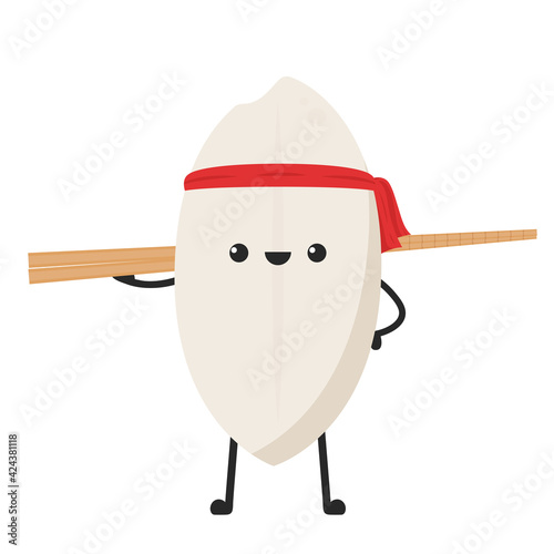 Rice character design. rice vector on white background. rice seed. Chopsticks vector.