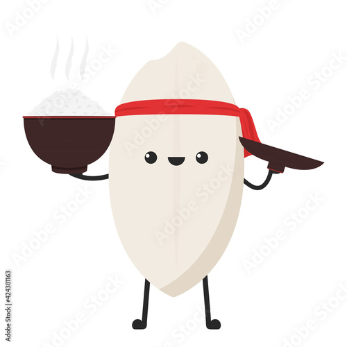Rice character design. rice vector on white background. rice seed. Chopsticks vector. Rice on Bowl.