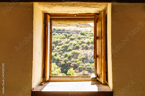 Window frame made of wood.