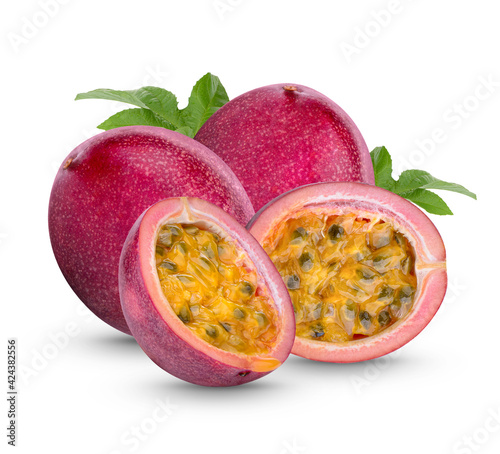 Passion fruit; Passiflora edulis isolated on white background