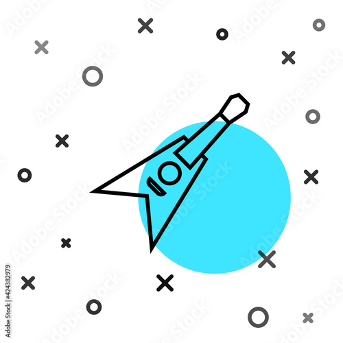 Black line Electric bass guitar icon isolated on white background. Random dynamic shapes. Vector