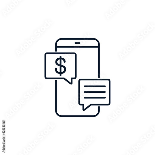 Phone, message, dollar. The concept of online payment, internet money, donate. Vector icon isolated on white background. 