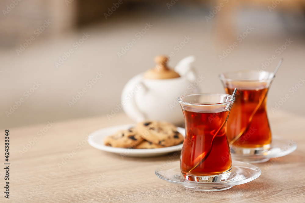 Cups of hot tea on table Cups of hot tea on table