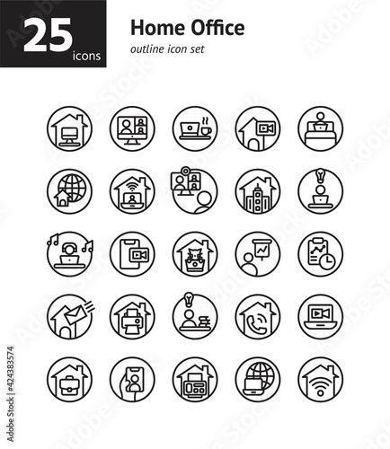 Home Office outline icon set. Vector and Illustration.