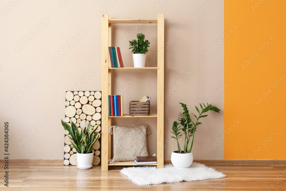 Interior of modern room with shelf unit Interior of modern room with shelf unit