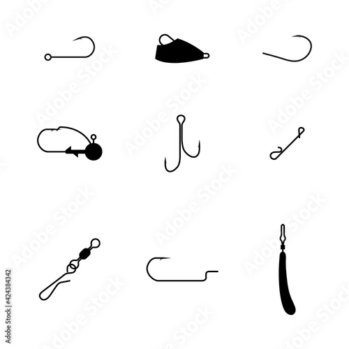Set of different spinning fishing accessories and tackles, vector illustration. photo