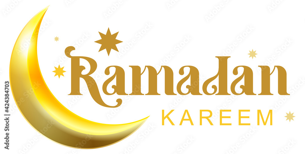 Ramadan kareem golden text and crescent for greeting card