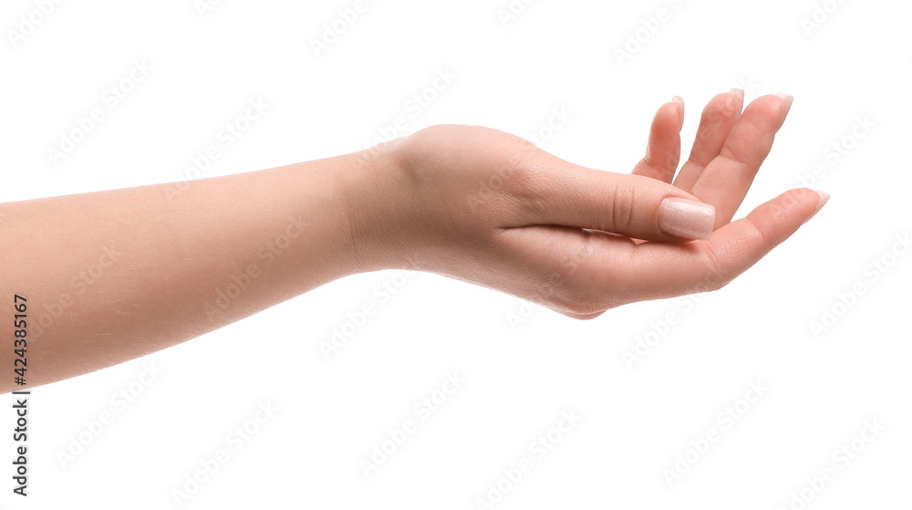 Gesturing female hand on white background Gesturing female hand on white background
