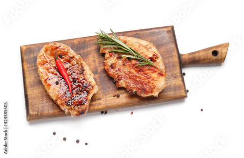 Grilled pork chops with red...