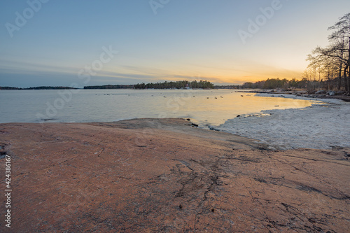 Wallpaper Mural Rocky coast and sea. Finland, Scandinavian nature. Evening seascape, early spring, Long exposure. Torontodigital.ca
