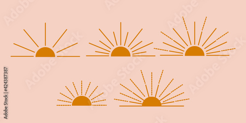 Vector set of sun boho icons and symbols design vector illustration. abstract vector design elements for decoration in modern minimalist style for social media posts, stories, wallpaper, wall art.