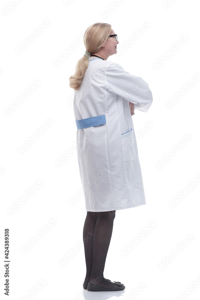 side view. friendly female doctor looking at the camera side view. friendly female doctor looking at the camera