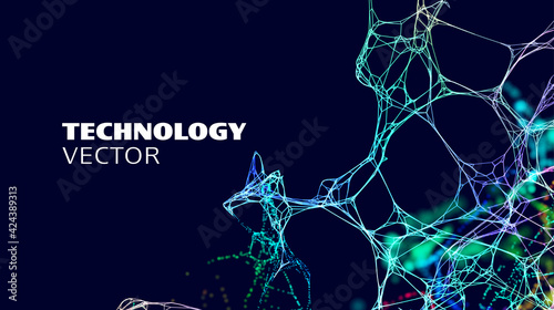 Artificial intelligence tech background. Neural network system technology. Digital neuron AI. Biology science vector background.
