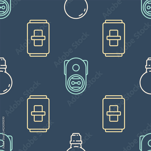 Set line Light bulb with concept of idea, Electric light switch and Electrical outlet on seamless pattern. Vector