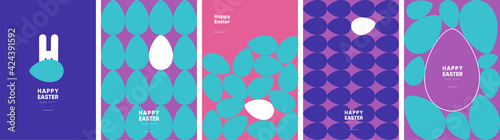 Happy Easter. Patterns. Modern geometric abstract style. A set of vector Easter illustrations. Easter eggs, rabbit. Perfect for a poster, cover, or postcard. photo