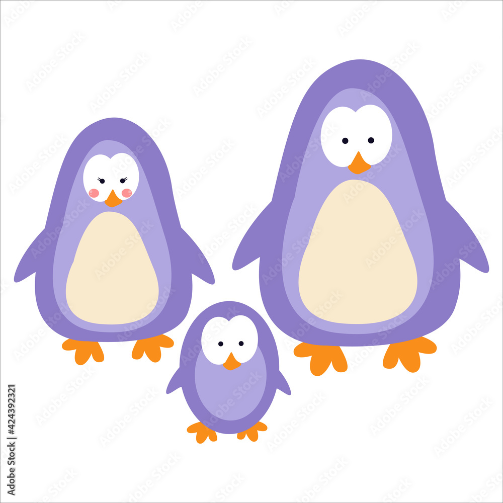 Cute Penguin Family Animal Flat Cartoon Character Vector Template Design Illustration Cute Penguin Family Animal Flat Cartoon Character Vector Template Design Illustration