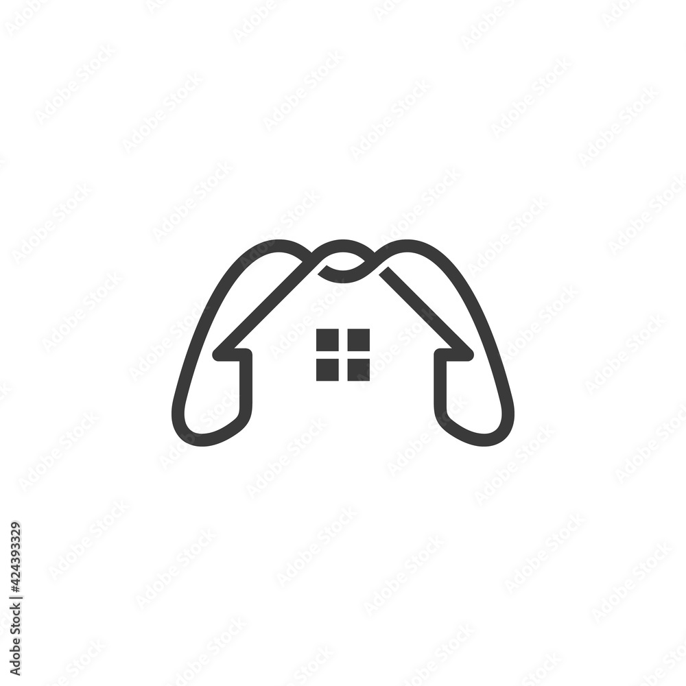 gaming stick and house in creative line art design - game house logo template gaming stick and house in creative line art design - game house logo template