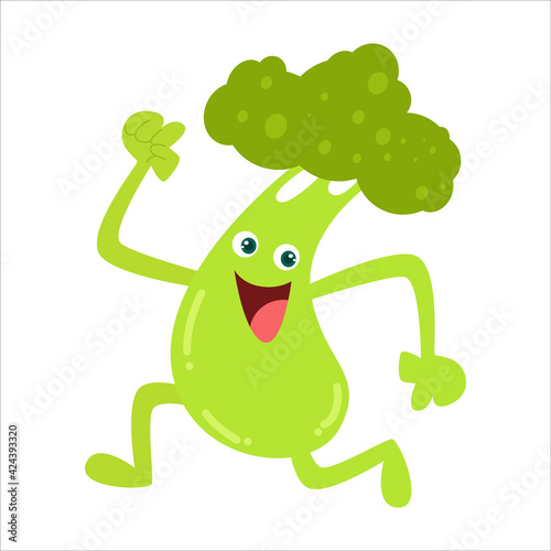 Cute Broccoli Flat Cartoon Character Vector Template Design Illustration