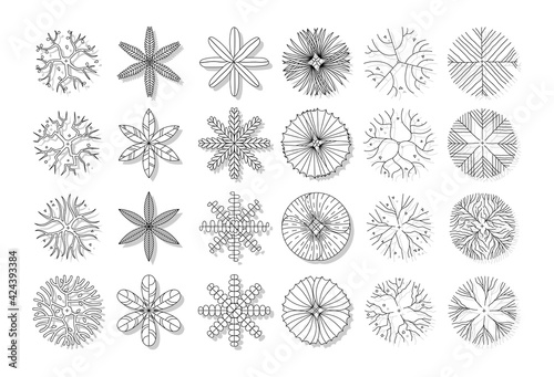 vector set of top view tree isolated on white background.