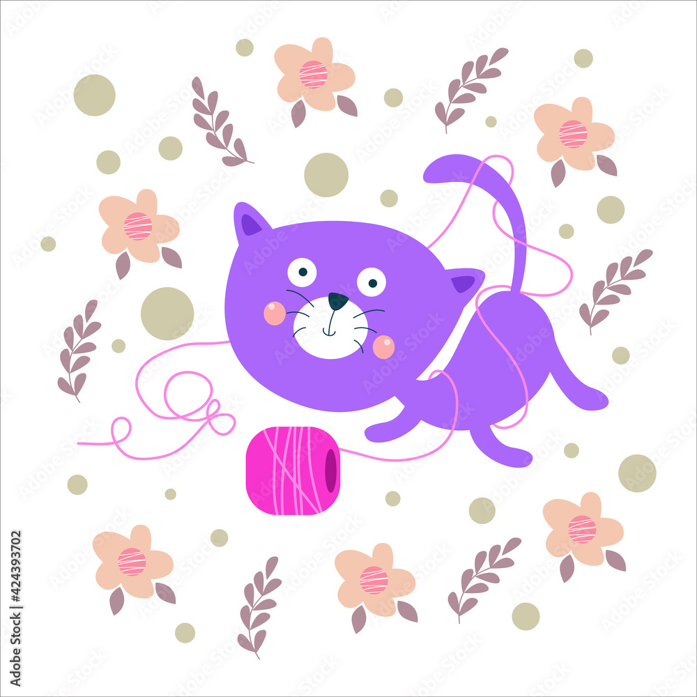 Obraz Słodki kot aktywność płaski charakter kreskówka wektor szablon projektu ilustracja