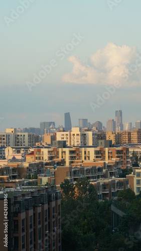 The city sunset view with the warm sunset sunlight on it