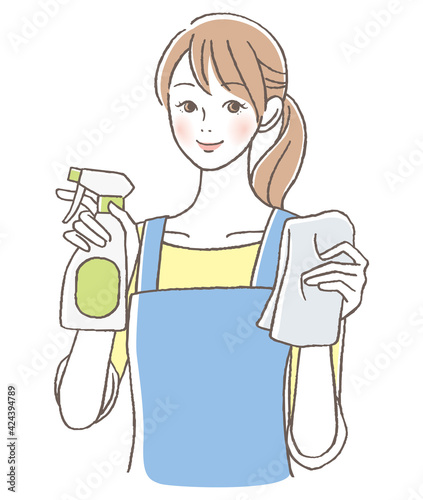掃除をする女性