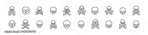Vector set of skull thin line icons.