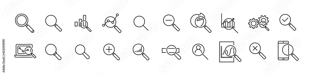 Vector set of search thin line icons. - obrazy, fototapety, plakaty 