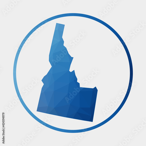 Idaho icon. Polygonal map of the US state in gradient ring. Round low poly Idaho sign. Vector illustration.