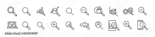 Vector set of search thin line icons. photo