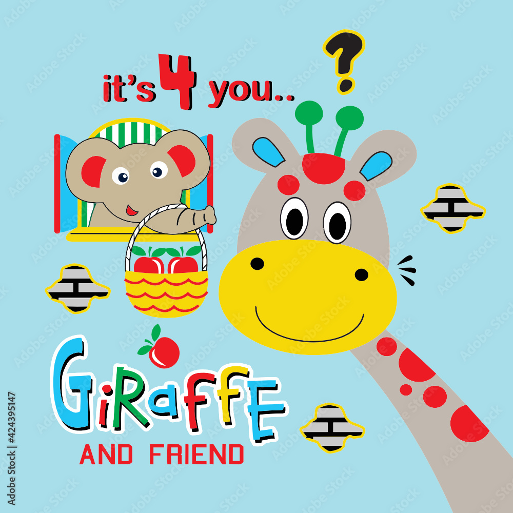 Fototapeta premium giraffes elephants partying cartoon vector illustration
