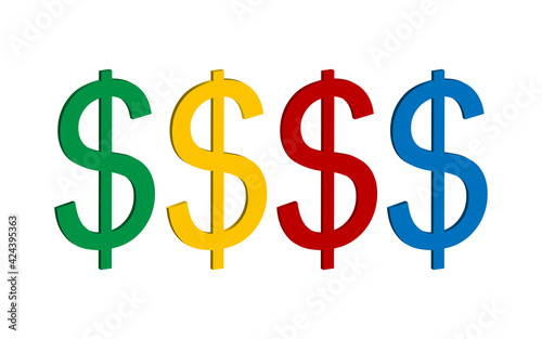 Dollar currency sign. American money symbol. Vector international currency exchange usa sign. Investment, banking and forex design element.3d Dollar Sign.Green ,red,blue,yellow dollar sign.