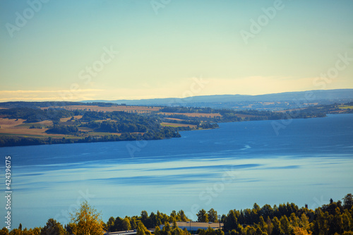 View of a beautiful lake Mjosa in Gjovik city in summer. Norway  Europe