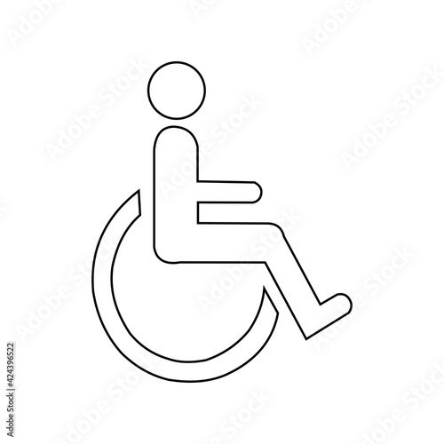 Silhouette of a man in a wheelchair on a white background. Disabled person. Wheelchair. A patient who cannot walk. Black outline. 
