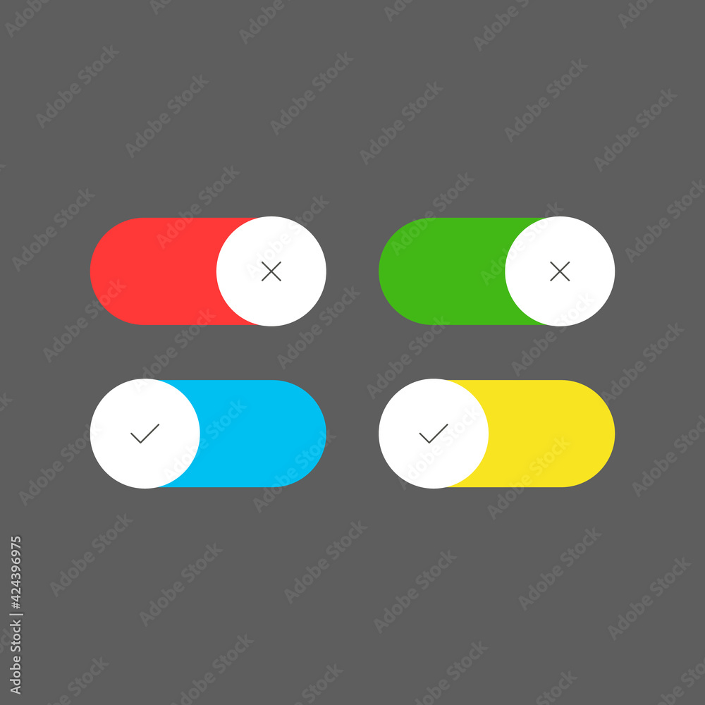 Switch icon set. Buttons. Turn on and off. Modern style. Vector illustration Switch icon set. Buttons. Turn on and off. Modern style. Vector illustration