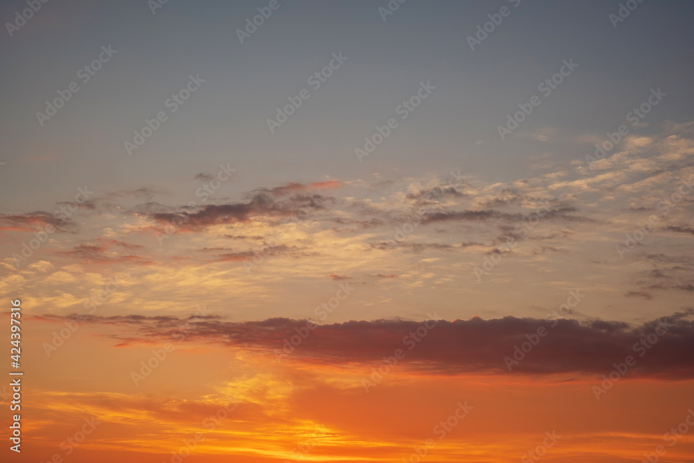 Beautiful sunset and cloudscape. Abstract and nature background concept