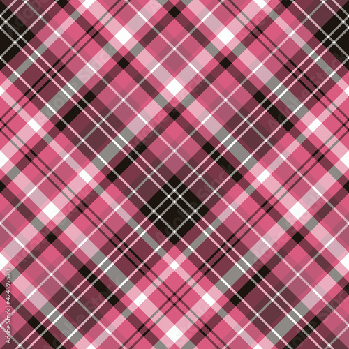 Seamless pattern in pink, white and black colors for plaid, fabric, textile, clothes, tablecloth and other things. Vector image. 2