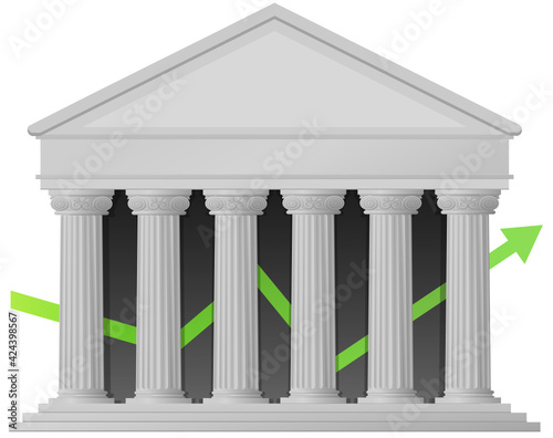 Increase in the stock market and investments on white background