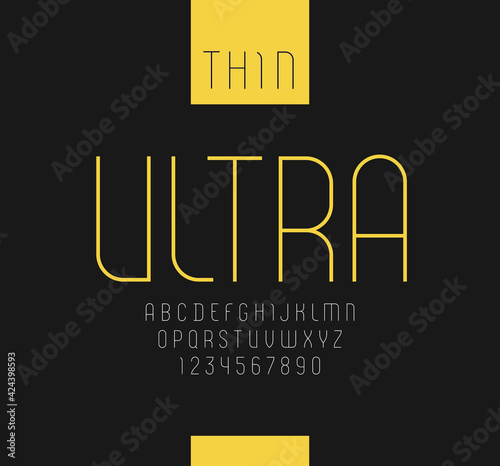 Font from rounded ultra thin line, trendy simple alphabet sans serif, modern condensed letters and numbers, vector illustration 10eps