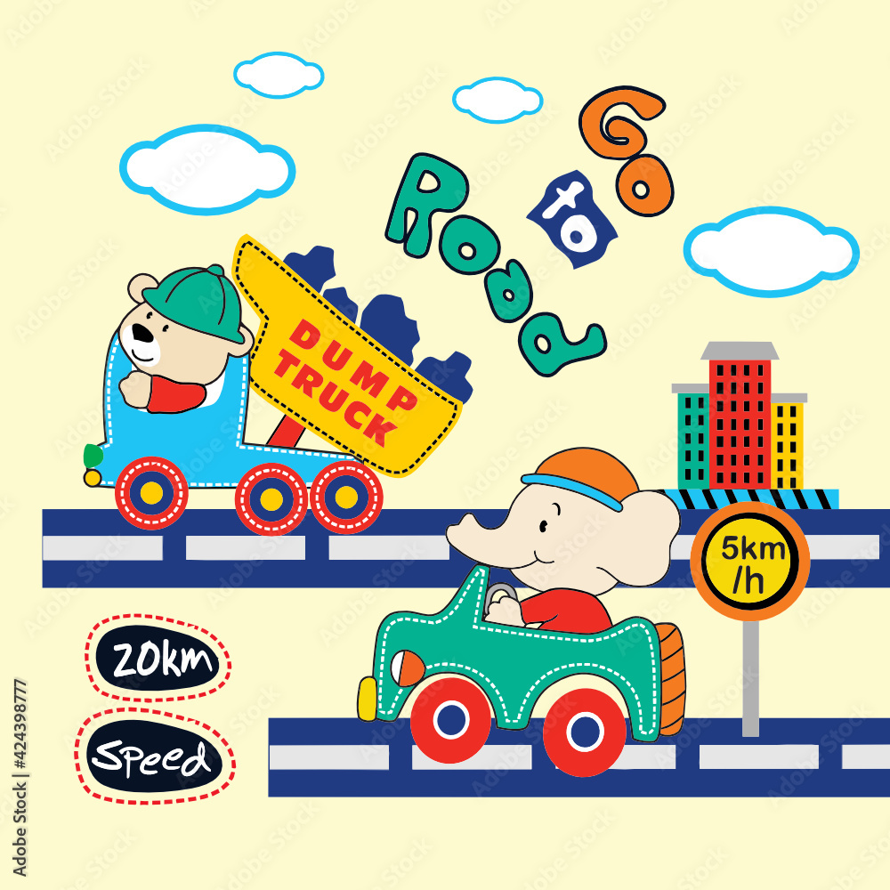 bears elephants riding truck cartoon vector bears elephants riding truck cartoon vector