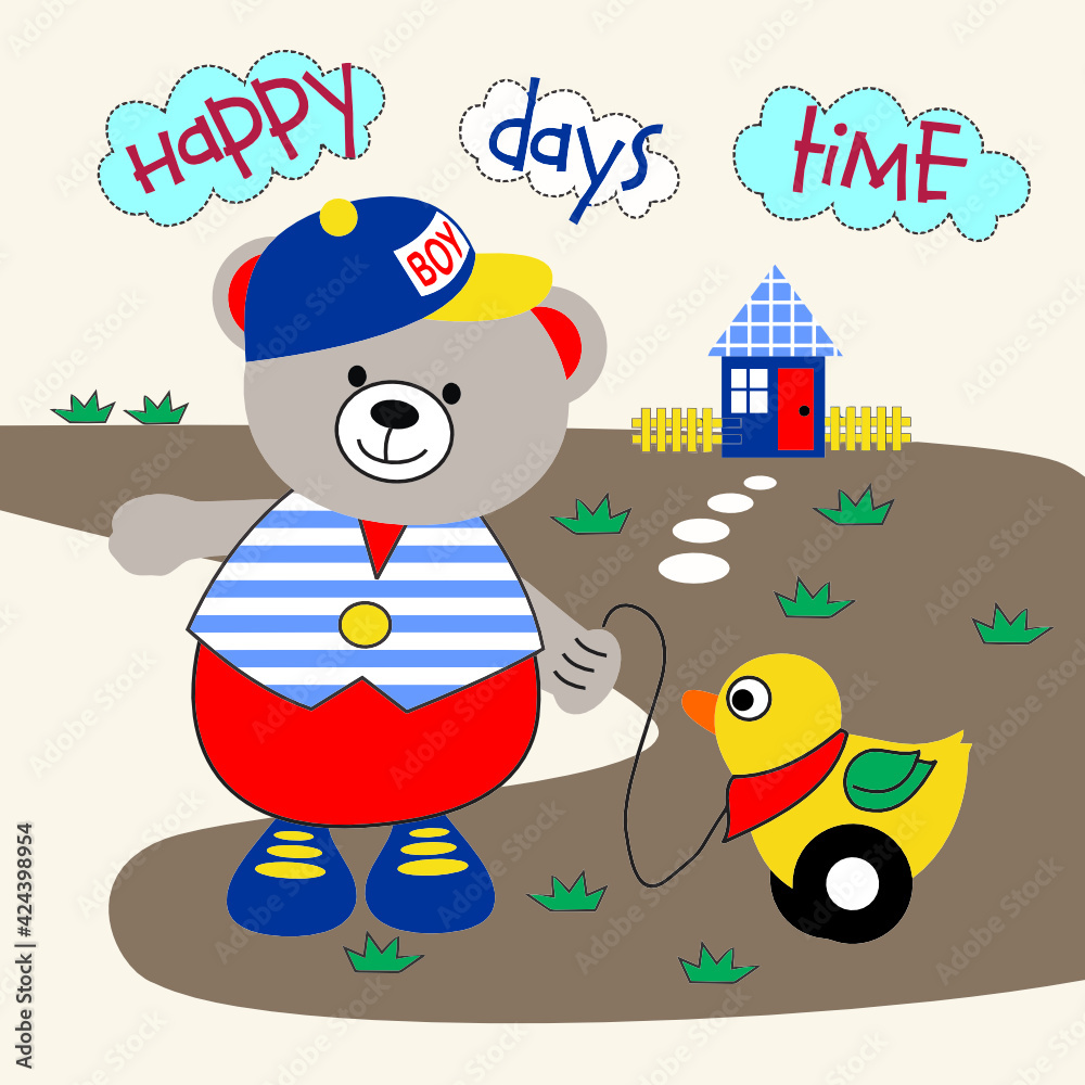 Fototapeta premium bear toy car cartoon vector illustration 