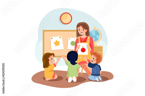 Playschool Teacher Teaching To Kids