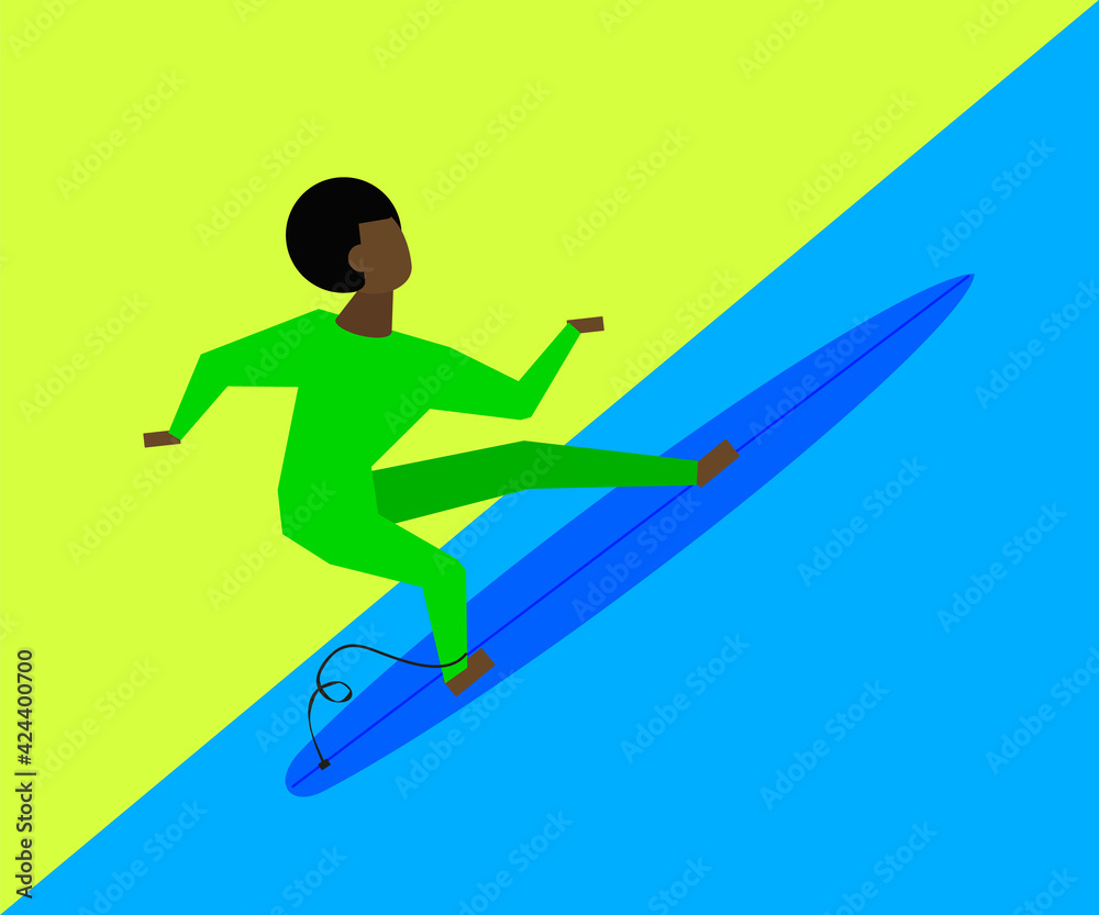 The man is surfing. Cartoon. Vector illustration.