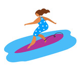 Young beautiful woman surfing. Cartoon. Vector illustration.