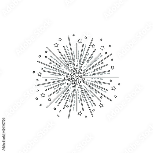 Vector geometric firework icon, black outline illustration isolated on white backgrkound. 